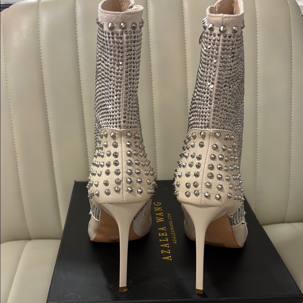 Studded Beige High Heel Boots - Picture 4 of 5